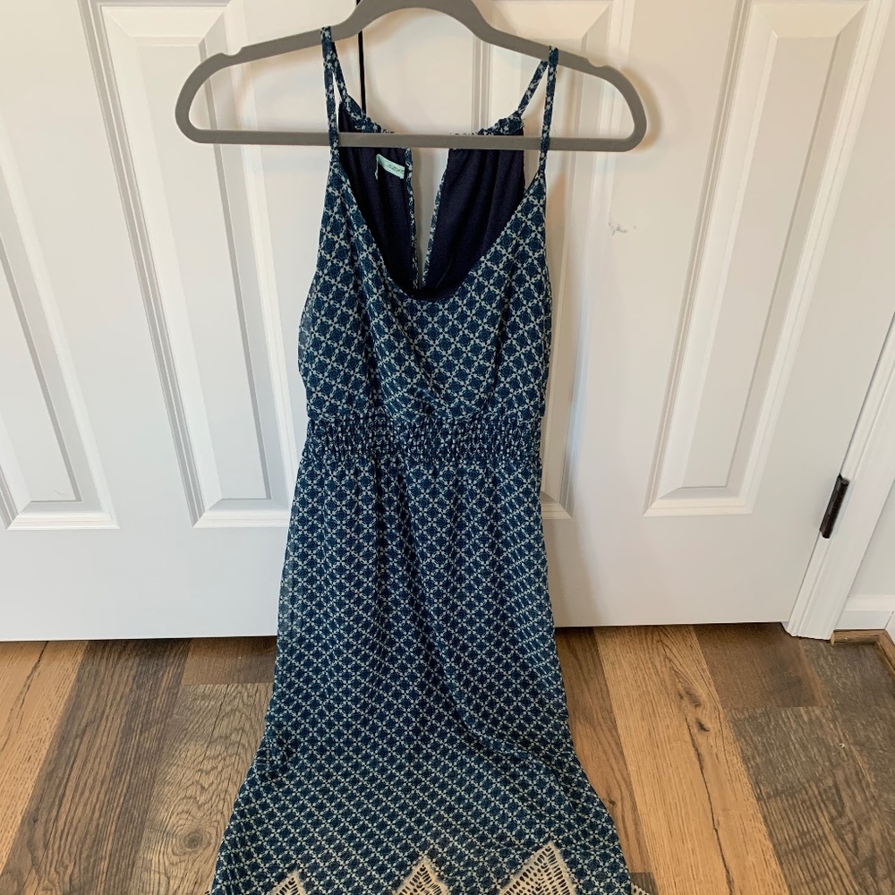 Maurice's Slit Flowy Maxi Dress, Blue Patterned, Size (M)